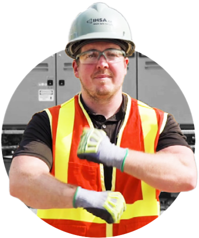 Man in safety gear demonstrating hand/arm signals