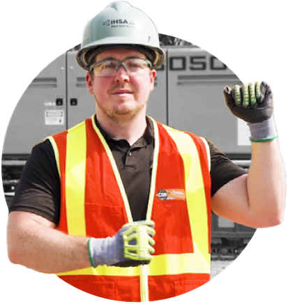 Man in safety gear demonstrating hand/arm signals